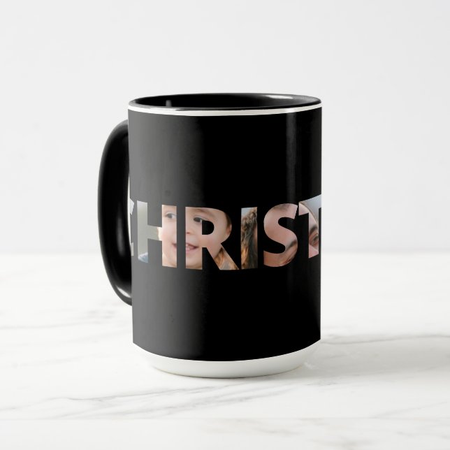 Ladda upp ditt foto i den svarta textjulen mugg (Framsida vänster)