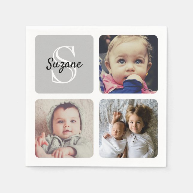 Ladda upp ditt foto monogrammat pappersservett (Framsidan)