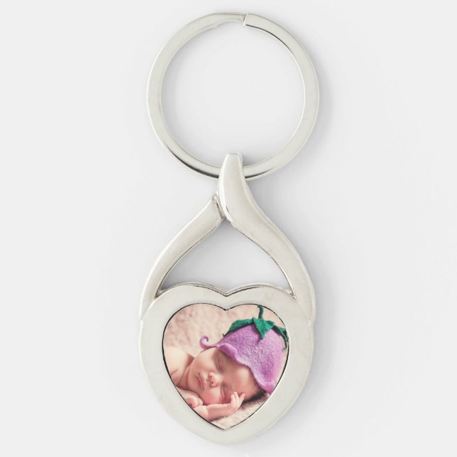 Ladda upp ditt foto twisted heart silverfärgad nyckelring (Framsidan)