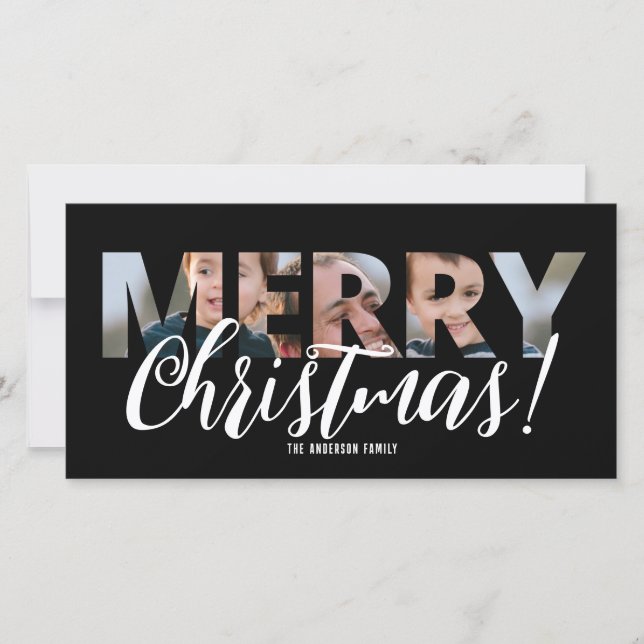 Ladda upp foto i svartvitt och vit jul i text julkort (Framsida)