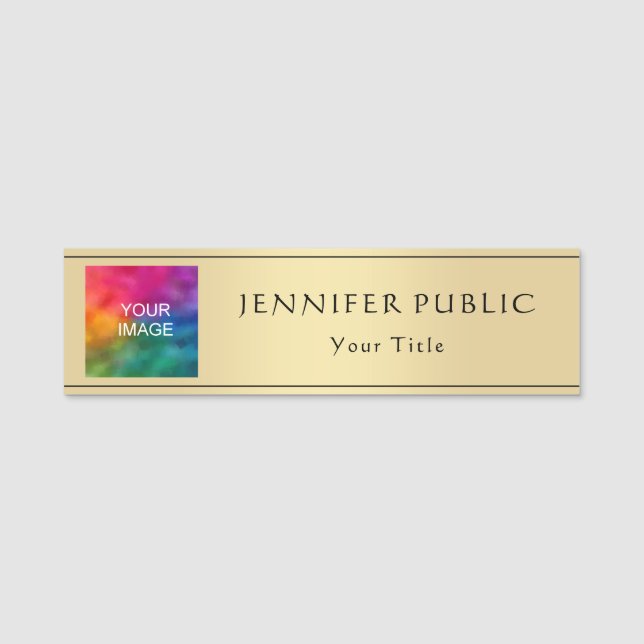 Ladda upp fotobild här Eleganten Guld Sökmall Namnbricka (Framsida)