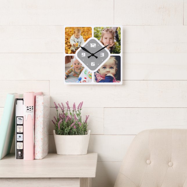 Ladda upp klockan för fotokvadratväggen fyrkantig klocka (Läsesal)