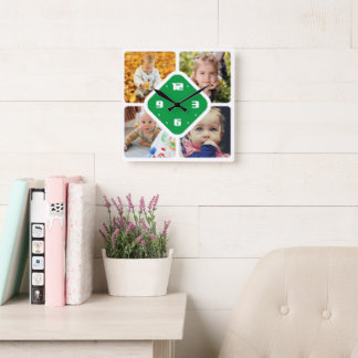 Ladda upp klockan för fotokvadratväggen fyrkantig klocka