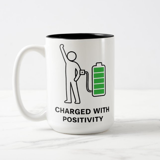 Laddad med Positivitet Mugg ☕🔋 | Rolig Motivation (Vänster)
