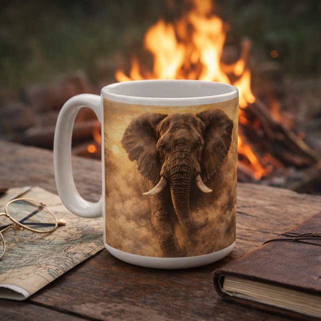 Laddande elefant | Afrikansk Wildlife Power Art Kaffemugg (Skapare uppladdad)