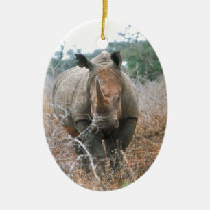Laddande noshörning julgransprydnad keramik