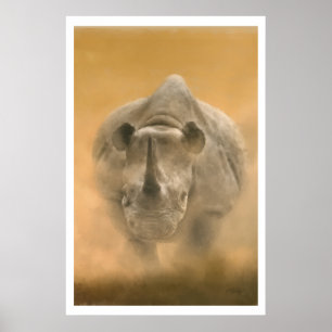 Laddande noshörning - pastell poster
