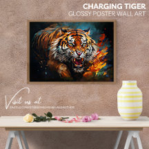 Laddande Tiger Glansig Affisch Väggkonst