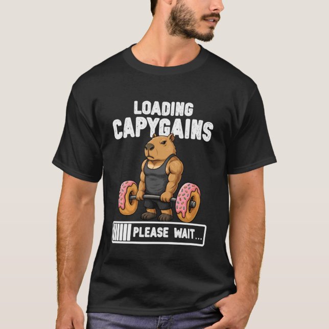 Laddar Capygains Kapybara Lyfter Vikter Roligt G T Shirt (Framsida)