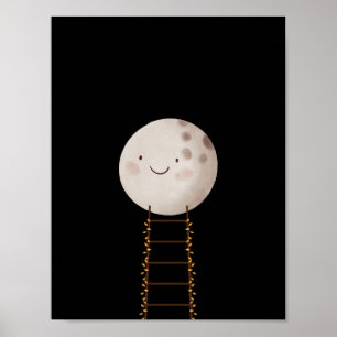 Ladder med Ljus till Måne Nursery Poster