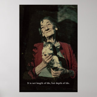 Laddning av äldre dam med ett kattfoto poster
