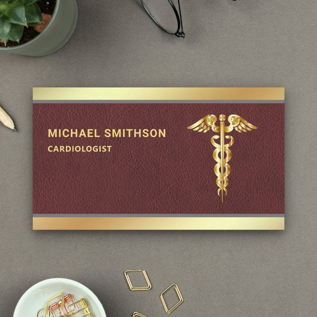 Läder Guld Kaducé Stämpel Medicinsk Professionell Visitkort (Skapare uppladdad)