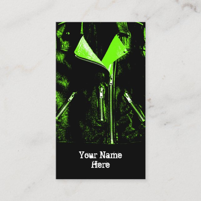 Läder Jacka Grönt affärskort svart porträtt Visitkort (Framsida)
