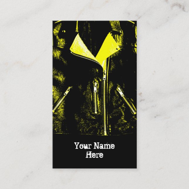 Läder Jacka Gult affärskort svart porträtt Visitkort (Framsida)