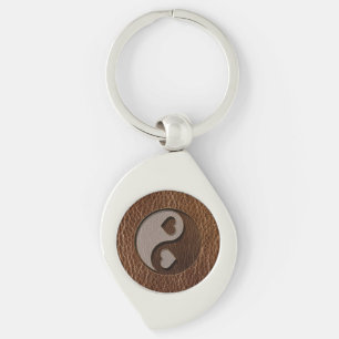 Läder-Look Yin Yang hjärta Swirl Silverfärgad Nyckelring