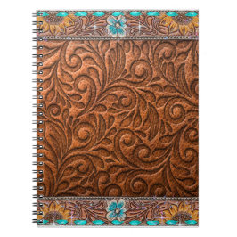 Läder med turkoshalvor anteckningsbok