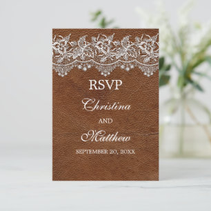 Läder och Sidentråd Bröllops RSVP OSA Kort