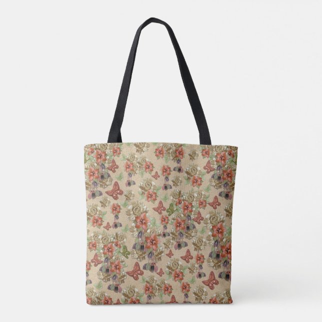 Läder och suede blomning tygkasse (Baksida)