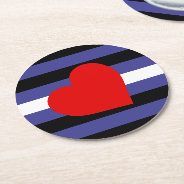 Läder Pride Flagga och Hjärta Underlägg Papper Rund (Vinklad)
