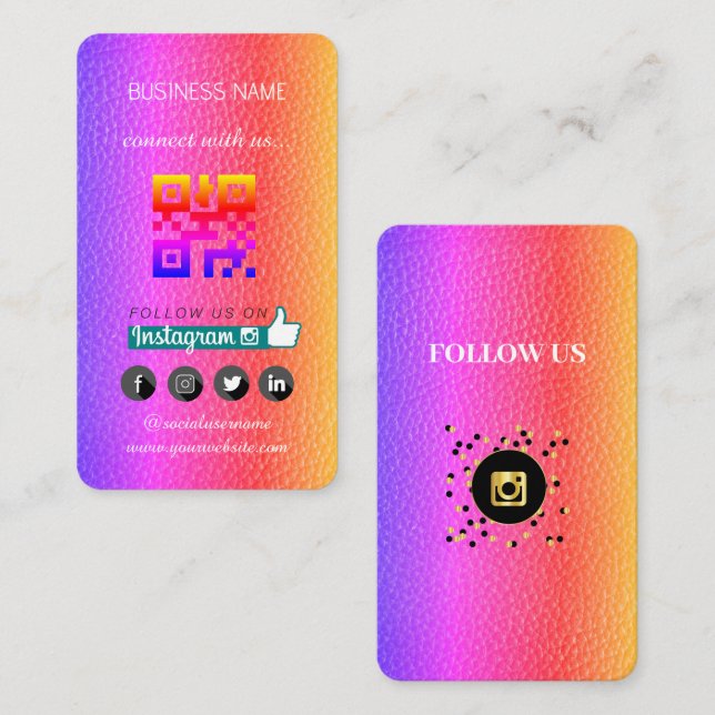 Läder - Social Media QR-kod Visitkort (Fram/baksida)