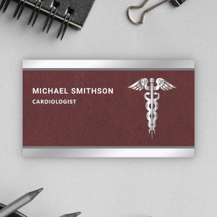 Läder Stål Kaduceus Symbol Medicinsk Professionell Visitkort