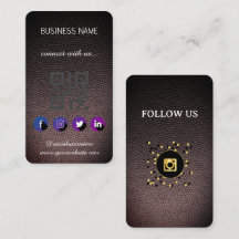 Läder svart -Sociala Medier QR-kod Visitenkort