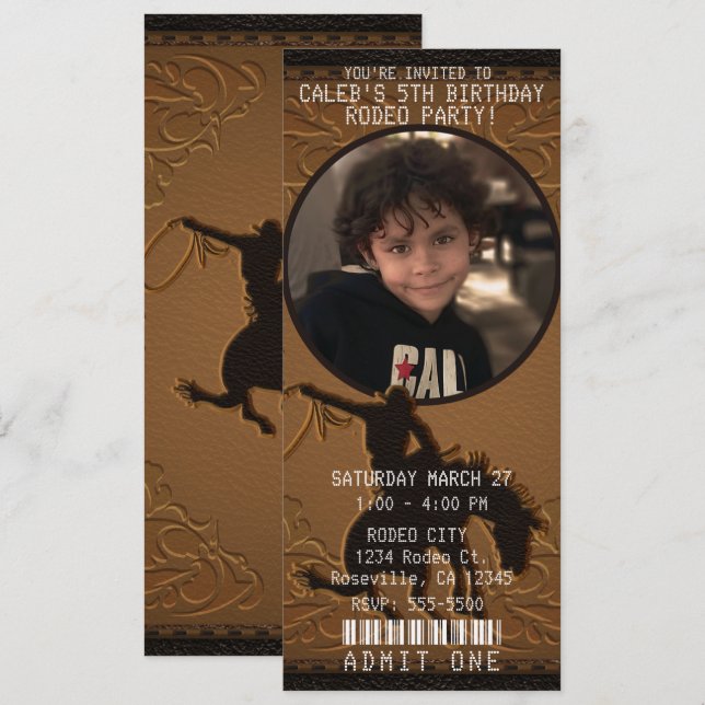 Läder västerländsk vilda västern cowboy födelsedag inbjudningar (Fram/baksida)