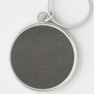 Läderblått Tartan Fabric Crokodile Skin Rund Silverfärgad Nyckelring