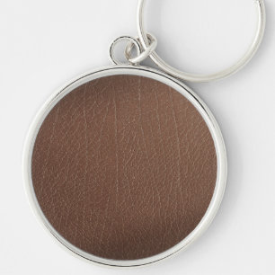 Läderblått Tartan Fabric Crokodile Skin Rund Silverfärgad Nyckelring