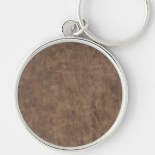 Läderblått Tartan Fabric Crokodile Skin Rund Silverfärgad Nyckelring
