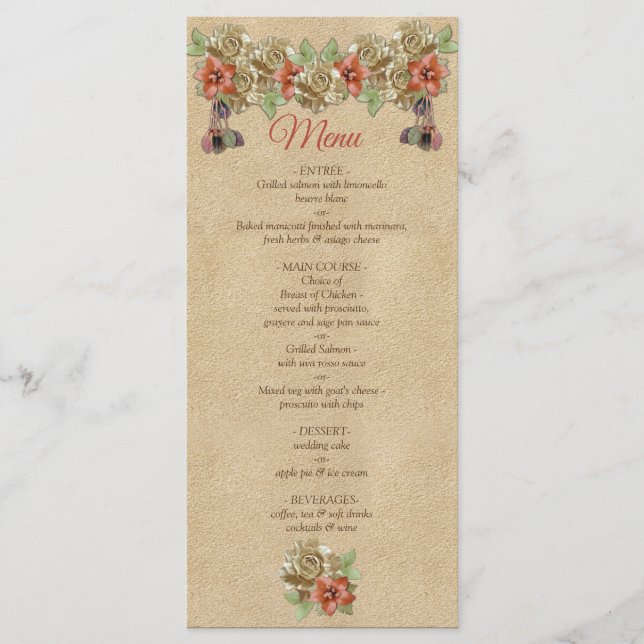 Läderblommor på Cream Suede Menu Meny (Framsida)