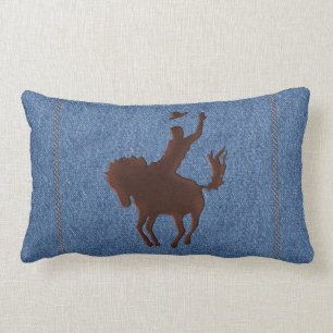 LäderCowboy och häst på Denim (lumbaren kudder), Lumbarkudde