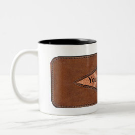 Läderetikett presentmugg & Monogram-element Två-Tonad Mugg