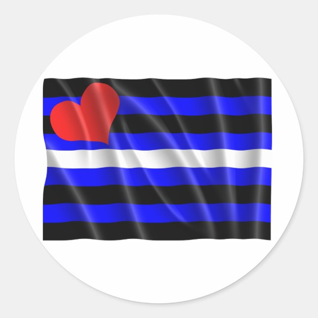 LÄDERFLAGG VÅGIGT RUNT KLISTERMÄRKE (Framsida)