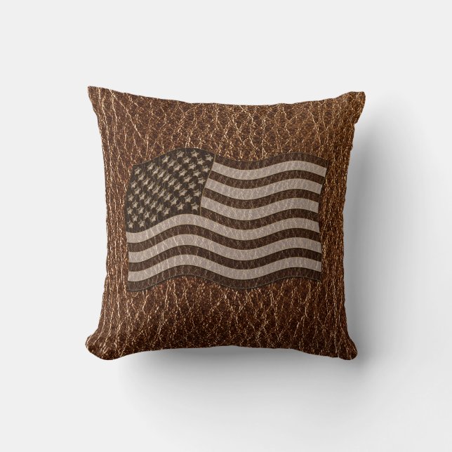 Läderlook USA Flagga Kudde (Framsida)