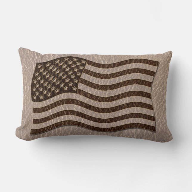 Läderlook USA Flagga Mjuk Lumbarkudde (Framsida)