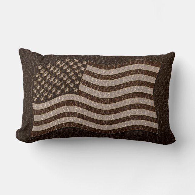 Läderlook USA Flagga Mörk Lumbarkudde (Framsida)