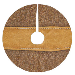 Läderluxe: Stitched Brown Elegance Julgransmatta Borstad Polyester