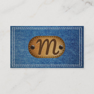 Lädermonogram Dubbla Stitched Denim Visitkort
