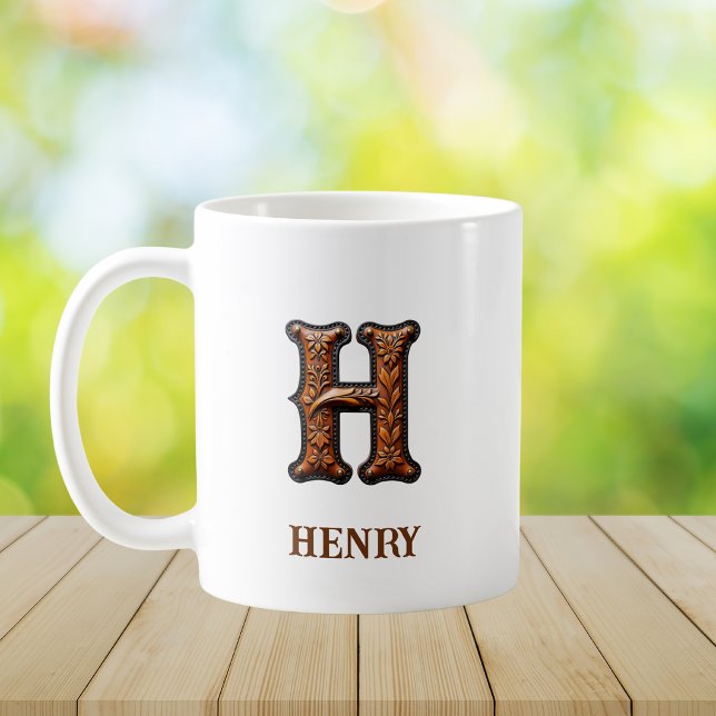 Lädermonogram H i västerländsk stil Kaffemugg (Skapare uppladdad)