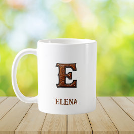 Lädermonogram Initialer E i västerländsk stil Kaffemugg