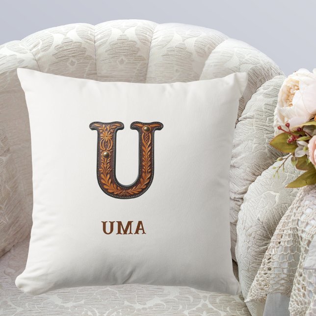 Lädermonogram med initialen U i västerstil Kudde (Skapare uppladdad)