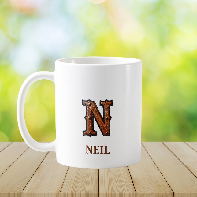 Lädermonogram N i västerländsk stil Kaffemugg (Skapare uppladdad)