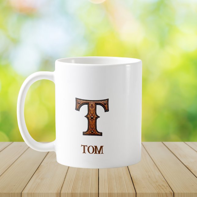 Lädermonogram T Kaffemugg (Skapare uppladdad)