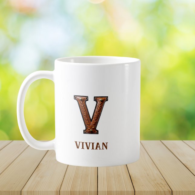 Lädermonogram V i västerländsk stil Kaffemugg (Skapare uppladdad)