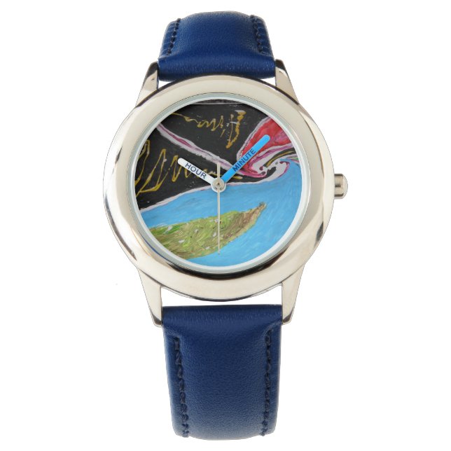 Läderpunktsruta för läderhandtag i metall abstrakt armbandsur (Framsida)