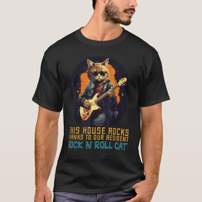 Läderrygg Jacket Katt rockar Huset med elektr T Shirt (Framsida)