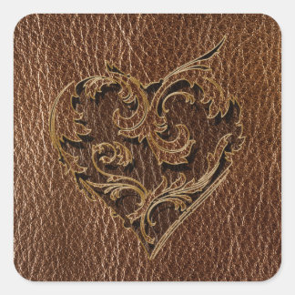 Läderseende hjärta fyrkantigt klistermärke