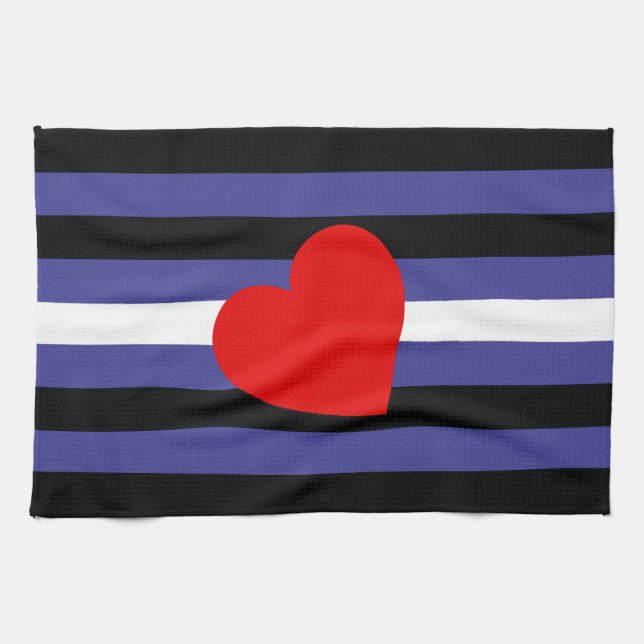 Läderstolthetsflagga och hjärta kökshandduk (Horisontell)