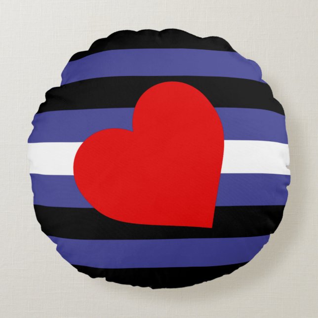 Läderstolthetsflagga och hjärta rund kudde (Framsidan)